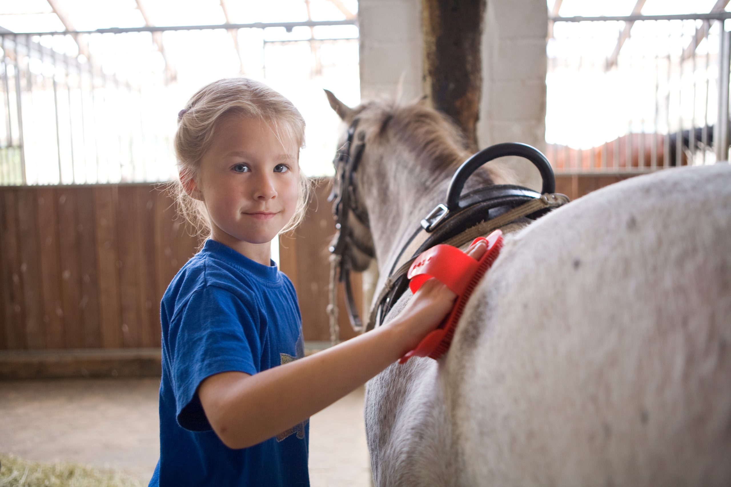 Kind verbringt Zeit mit einem Pony